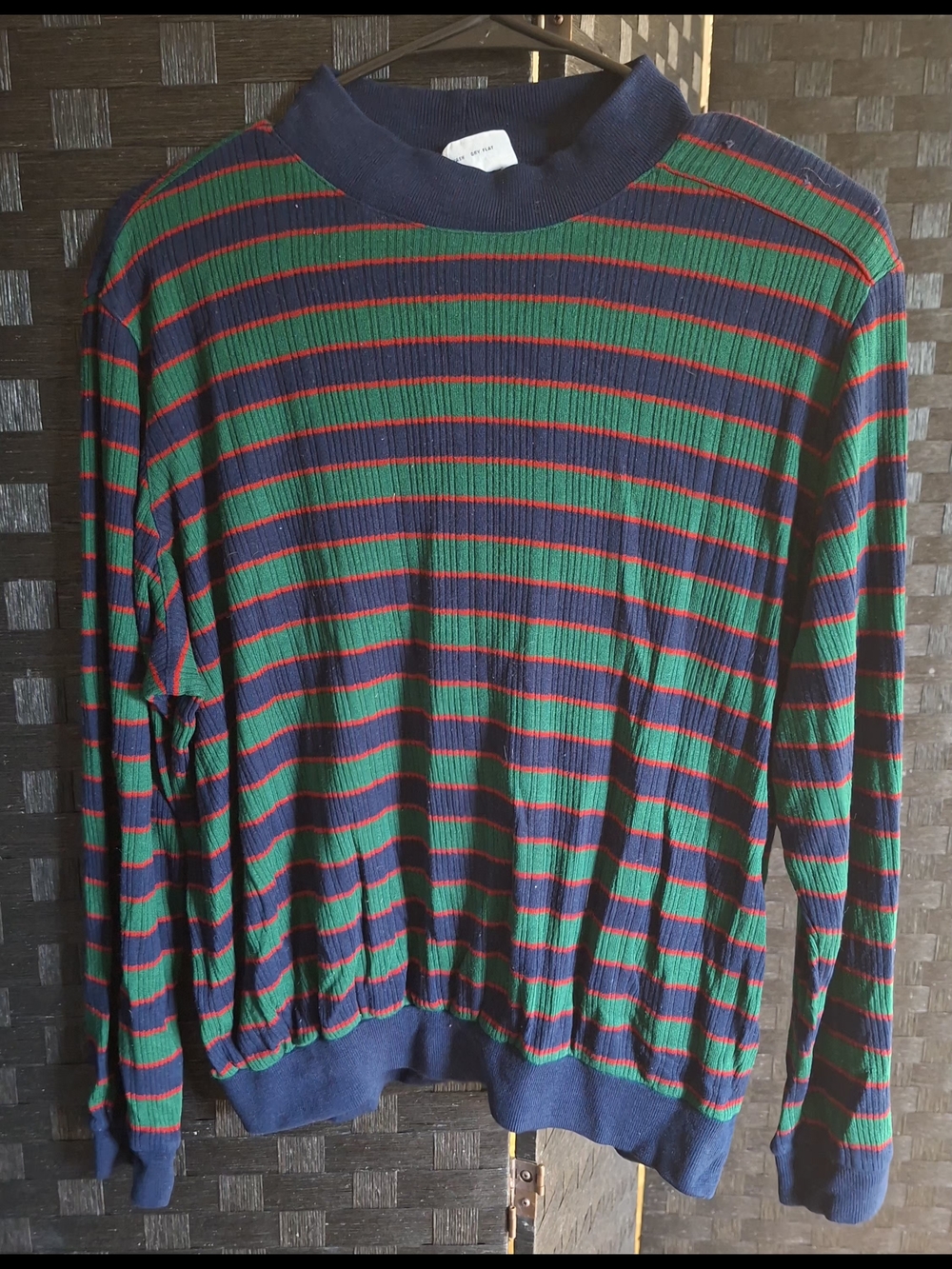 Alfred Dunner Navy, Green & Red Striped Ribbed Crewneck Sweater